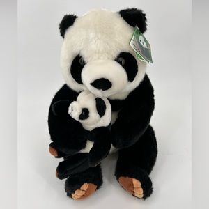 Rare Mother Panda With Baby Cub In Arms Plush from China 14” New - Super Cute